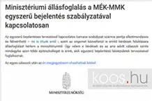 ptr - Minisztriumi lls­foglals a MK-MMK egyszer bejelents szablyzatval kapcsolatosan
